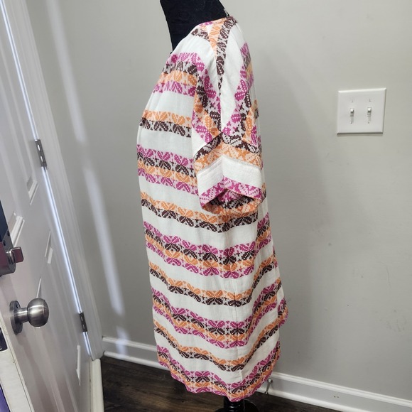 Lou & Grey Boho Tunic Dress Small White Pink Orange Tribal Print Cotton Lined - Picture 6 of 10